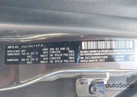 2017 Jeep Renegade Sport 4X4 z USA, uszkodzony, nr VIN ZACCJBAB5HPG12030